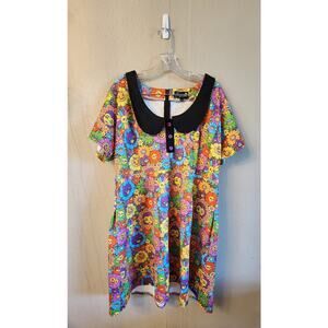 Floral Multicolor Dress with Black Collar